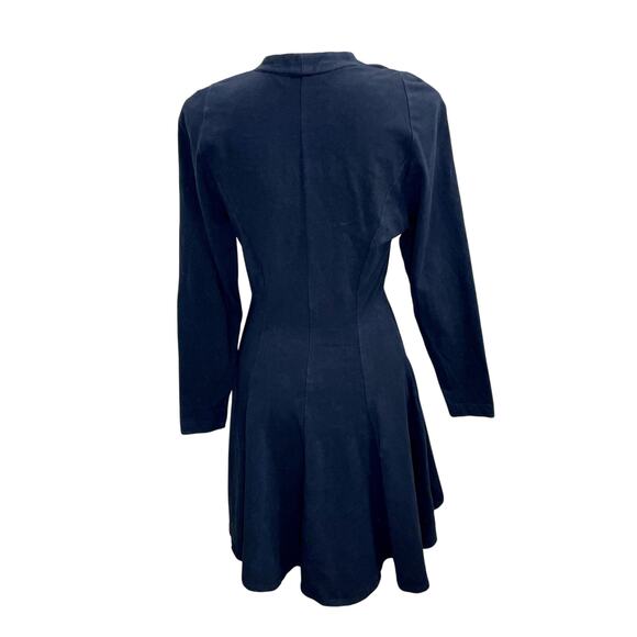 Vintage 90s Women's Tina Hagen Black Long sleeve Fit & Flare Mini Dress Gold Zip - Picture 3 of 11
